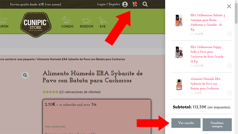 acceso al carrito de la compra